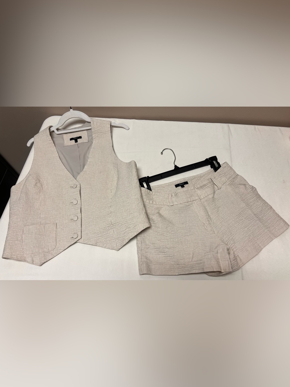 DREW Light Beige Textured Vest and High-Waist Shorts